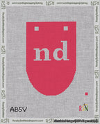 A taped needlepoint canvas with the design: Banner 18 mesh count Rounded nd White on Red.