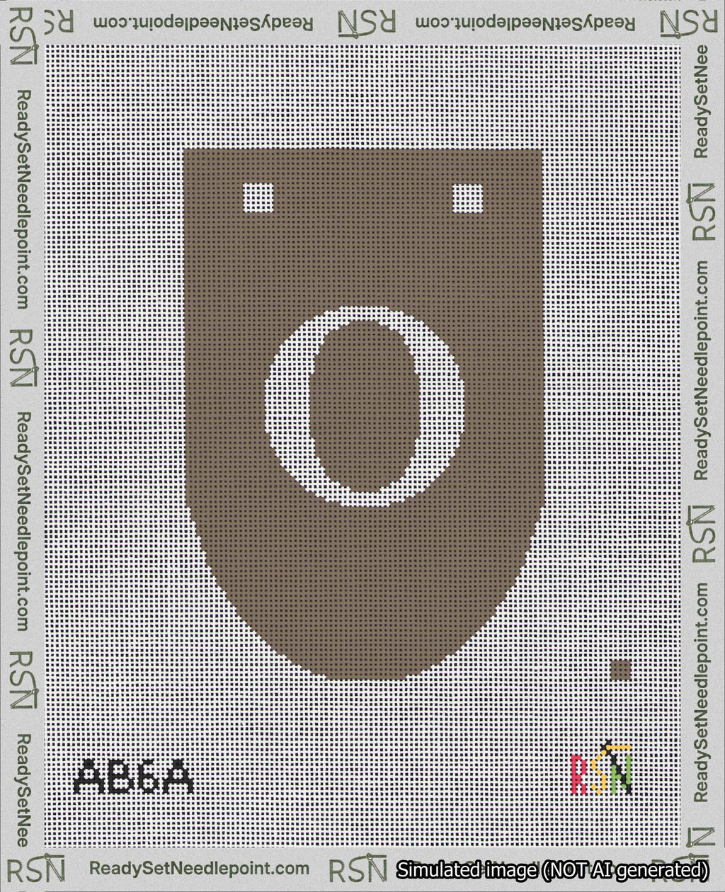 A taped needlepoint canvas with the design: Banner 18 mesh count Rounded O White on Brown.