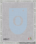 A taped needlepoint canvas with the design: Banner 18 mesh count Rounded O White on Light Blue.