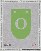 A taped needlepoint canvas with the design: Banner 18 mesh count Rounded O White on Light Green.