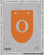 A taped needlepoint canvas with the design: Banner 18 mesh count Rounded O White on Orange.