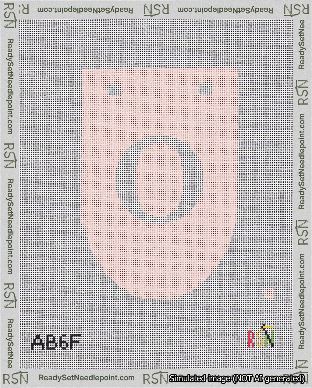 A taped needlepoint canvas with the design: Banner 18 mesh count Rounded O White on Pink.
