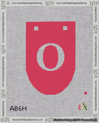 A taped needlepoint canvas with the design: Banner 18 mesh count Rounded O White on Red.