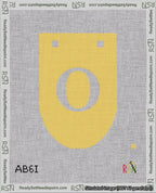 A taped needlepoint canvas with the design: Banner 18 mesh count Rounded O White on Yellow.