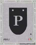 A taped needlepoint canvas with the design: Banner 18 mesh count Rounded P White on Black.