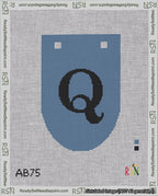 A taped needlepoint canvas with the design: Banner 18 mesh count Rounded Q Black on Blue.