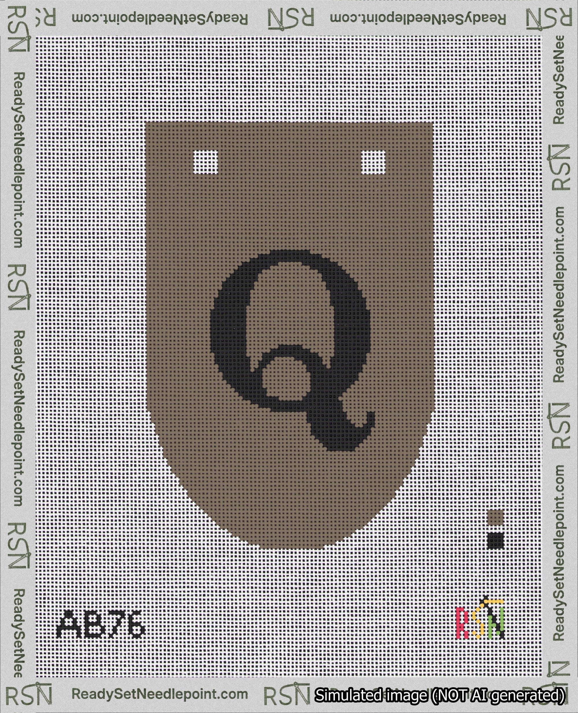 A taped needlepoint canvas with the design: Banner 18 mesh count Rounded Q Black on Brown.