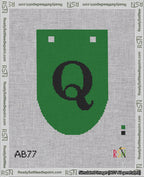 A taped needlepoint canvas with the design: Banner 18 mesh count Rounded Q Black on Green.