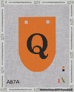 A taped needlepoint canvas with the design: Banner 18 mesh count Rounded Q Black on Orange.