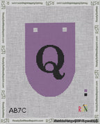 A taped needlepoint canvas with the design: Banner 18 mesh count Rounded Q Black on Purple.