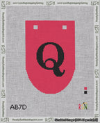 A taped needlepoint canvas with the design: Banner 18 mesh count Rounded Q Black on Red.