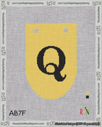 A taped needlepoint canvas with the design: Banner 18 mesh count Rounded Q Black on Yellow.