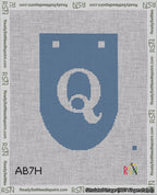 A taped needlepoint canvas with the design: Banner 18 mesh count Rounded Q White on Blue.
