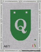 A taped needlepoint canvas with the design: Banner 18 mesh count Rounded Q White on Green.