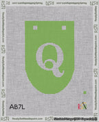 A taped needlepoint canvas with the design: Banner 18 mesh count Rounded Q White on Light Green.