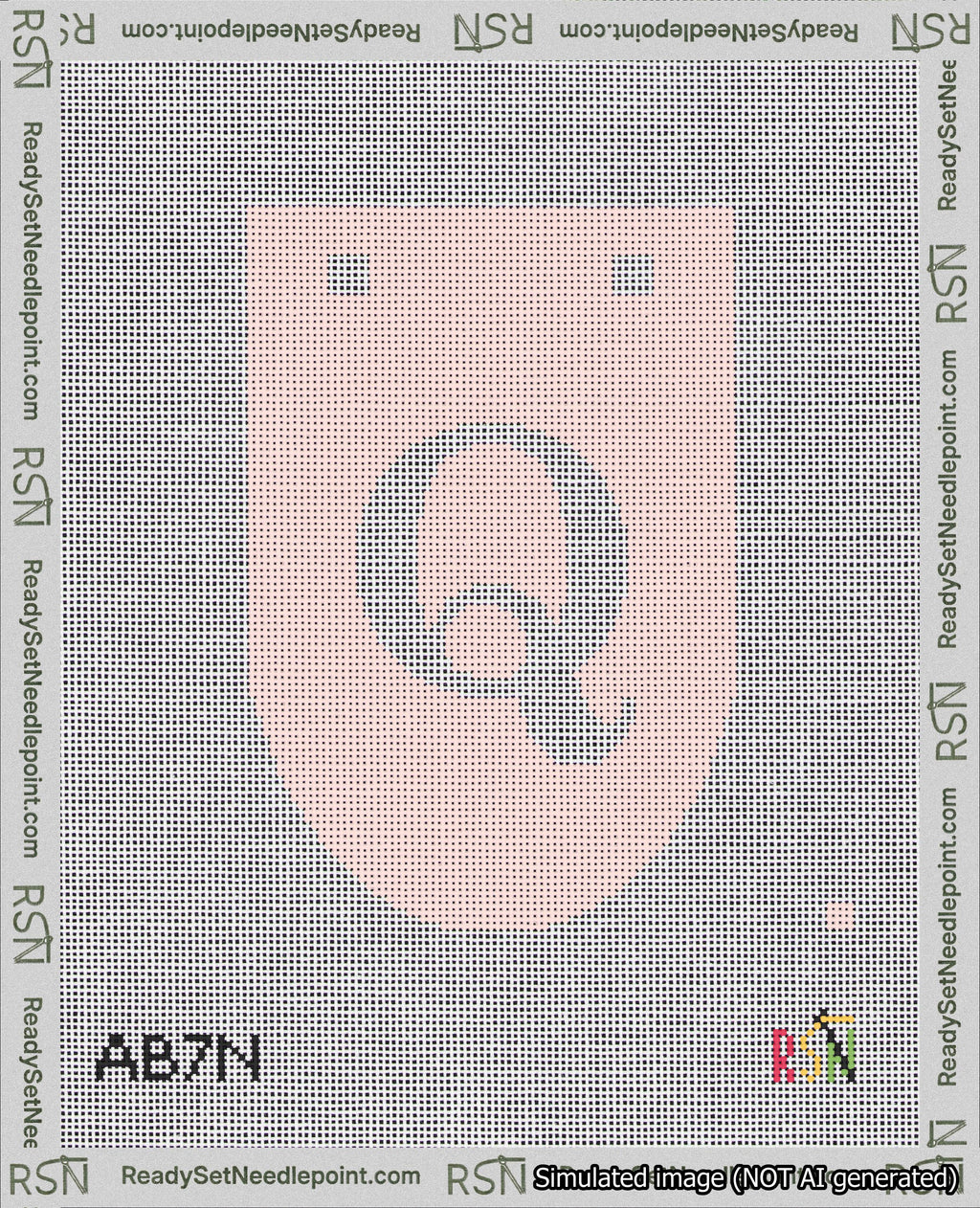 A taped needlepoint canvas with the design: Banner 18 mesh count Rounded Q White on Pink.