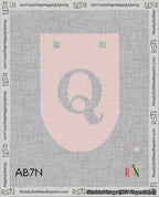 A taped needlepoint canvas with the design: Banner 18 mesh count Rounded Q White on Pink.