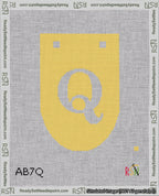 A taped needlepoint canvas with the design: Banner 18 mesh count Rounded Q White on Yellow.