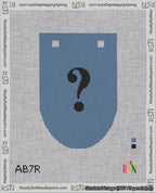 A taped needlepoint canvas with the design: Banner 18 mesh count Rounded Question Black on Blue.