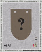 A taped needlepoint canvas with the design: Banner 18 mesh count Rounded Question Black on Brown.