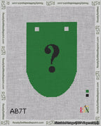 A taped needlepoint canvas with the design: Banner 18 mesh count Rounded Question Black on Green.