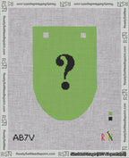 A taped needlepoint canvas with the design: Banner 18 mesh count Rounded Question Black on Light Green.