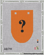 A taped needlepoint canvas with the design: Banner 18 mesh count Rounded Question Black on Orange.