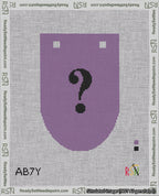 A taped needlepoint canvas with the design: Banner 18 mesh count Rounded Question Black on Purple.