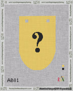 A taped needlepoint canvas with the design: Banner 18 mesh count Rounded Question Black on Yellow.