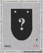 A taped needlepoint canvas with the design: Banner 18 mesh count Rounded Question White on Black.