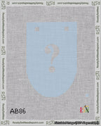 A taped needlepoint canvas with the design: Banner 18 mesh count Rounded Question White on Light Blue.