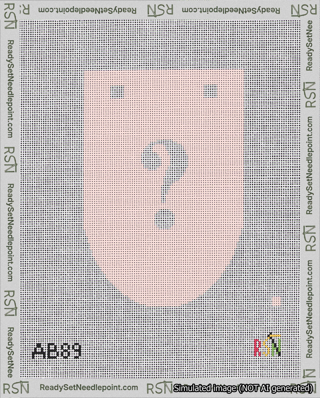 A taped needlepoint canvas with the design: Banner 18 mesh count Rounded Question White on Pink.