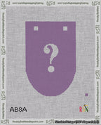 A taped needlepoint canvas with the design: Banner 18 mesh count Rounded Question White on Purple.