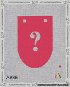 A taped needlepoint canvas with the design: Banner 18 mesh count Rounded Question White on Red.