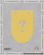 A taped needlepoint canvas with the design: Banner 18 mesh count Rounded Question White on Yellow.