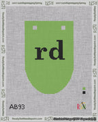 A taped needlepoint canvas with the design: Banner 18 mesh count Rounded rd Black on Light Green.