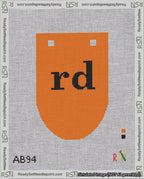 A taped needlepoint canvas with the design: Banner 18 mesh count Rounded rd Black on Orange.
