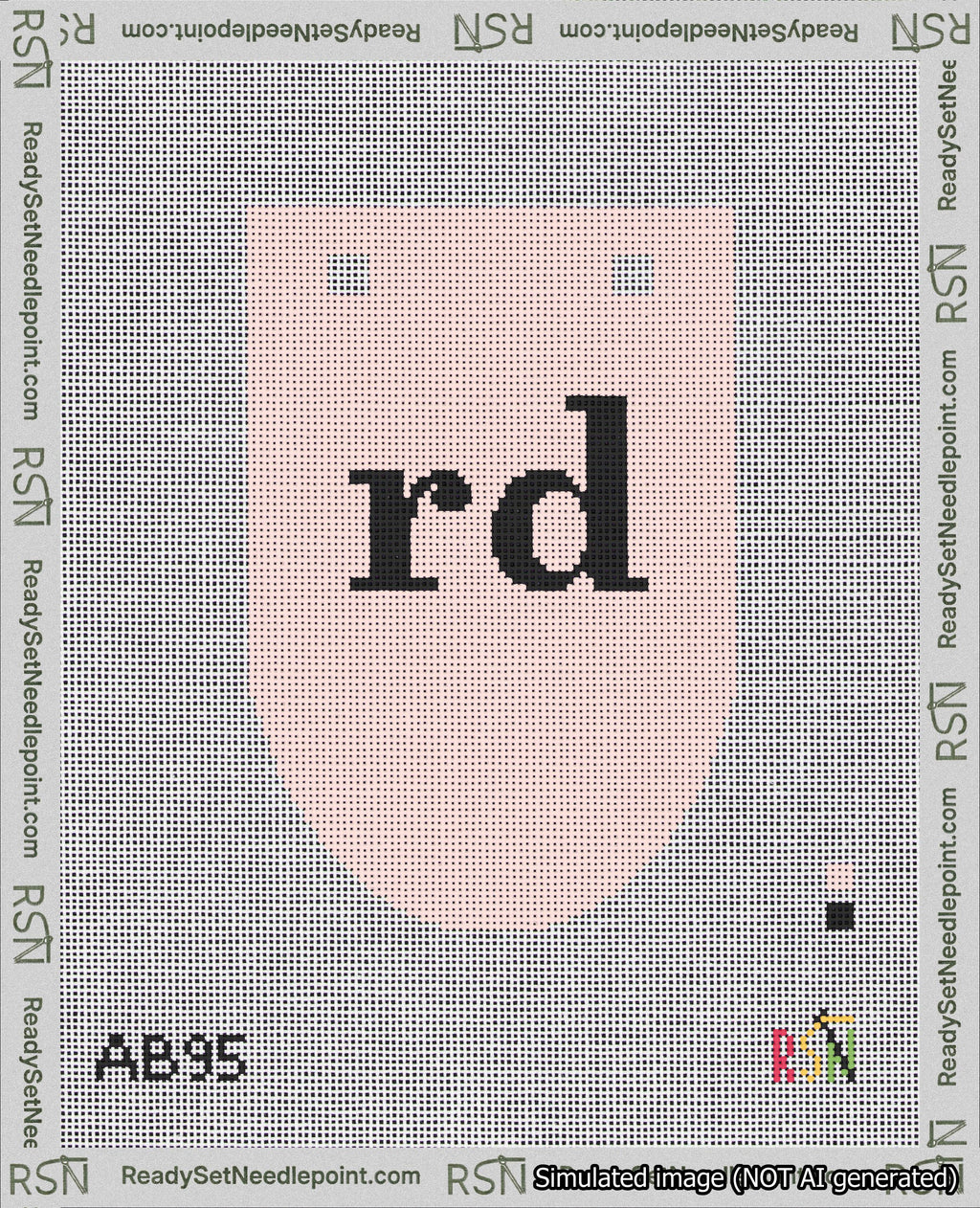 A taped needlepoint canvas with the design: Banner 18 mesh count Rounded rd Black on Pink.