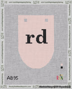 A taped needlepoint canvas with the design: Banner 18 mesh count Rounded rd Black on Pink.