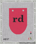 A taped needlepoint canvas with the design: Banner 18 mesh count Rounded rd Black on Red.