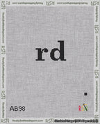 A taped needlepoint canvas with the design: Banner 18 mesh count Rounded rd Black on White.