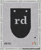 A taped needlepoint canvas with the design: Banner 18 mesh count Rounded rd White on Black.