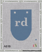 A taped needlepoint canvas with the design: Banner 18 mesh count Rounded rd White on Blue.