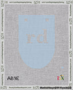 A taped needlepoint canvas with the design: Banner 18 mesh count Rounded rd White on Light Blue.