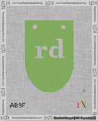A taped needlepoint canvas with the design: Banner 18 mesh count Rounded rd White on Light Green.