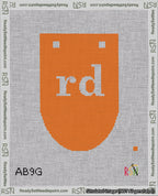 A taped needlepoint canvas with the design: Banner 18 mesh count Rounded rd White on Orange.