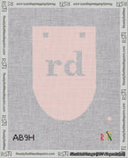 A taped needlepoint canvas with the design: Banner 18 mesh count Rounded rd White on Pink.