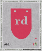 A taped needlepoint canvas with the design: Banner 18 mesh count Rounded rd White on Red.