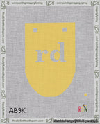 A taped needlepoint canvas with the design: Banner 18 mesh count Rounded rd White on Yellow.