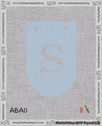 A taped needlepoint canvas with the design: Banner 18 mesh count Rounded S White on Light Blue.